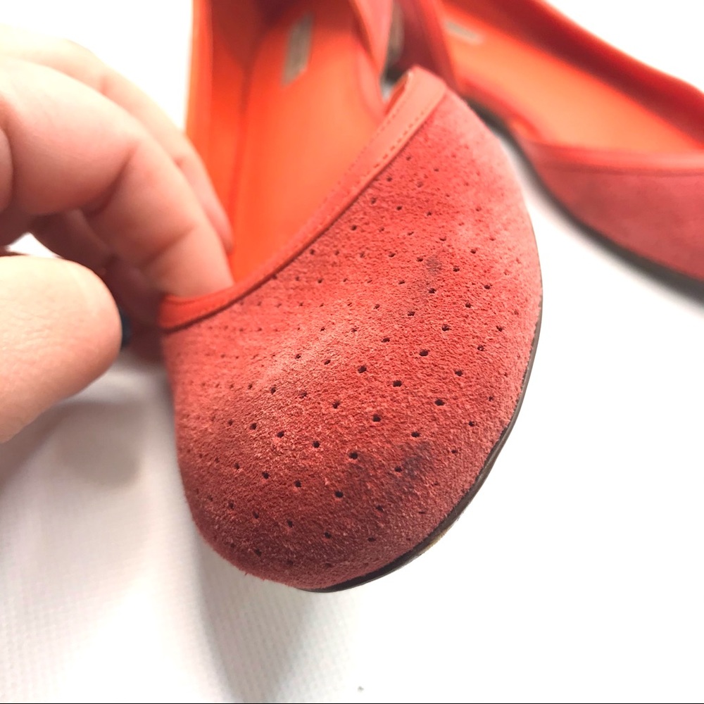 BOTTEGA VENETA ORANGE SUEDE D'ORSAY HALF VAMP PERFORATED FLATS (35) - Picture 13 of 13